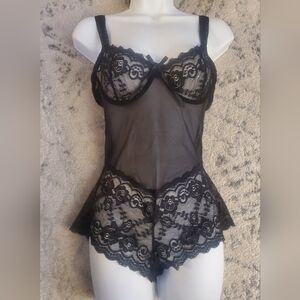 Victoria's Secret Elegant Black Lace Bodysuit S 34B